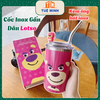  Ly giữ nhiệt gấu hồng đỏ 500ml kèm ống hút inox 304 đựng nước mang đi dễ dàng kèm hộp đựng 