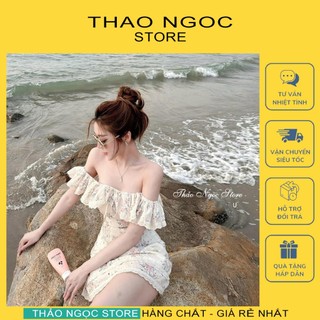 Đầm ren hoa trễ vai phối bèo! (có sẵn, hình thật) THẢO NGỌC STORE