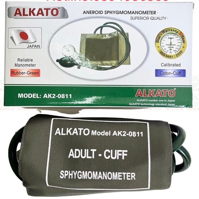 Bộ máy đo huyết áp cơ ALkato bằng quả bóp và đai quấn bắp tay, và Ống nghe Alkato - Nhập khẩu từ Nhậ