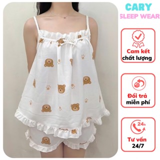 Set bộ đồ ngủ nữ áo hai dây bộ ngủ 2 dây xếp ly kẻ caro măc nhà mùa hè xinh xắn CARY