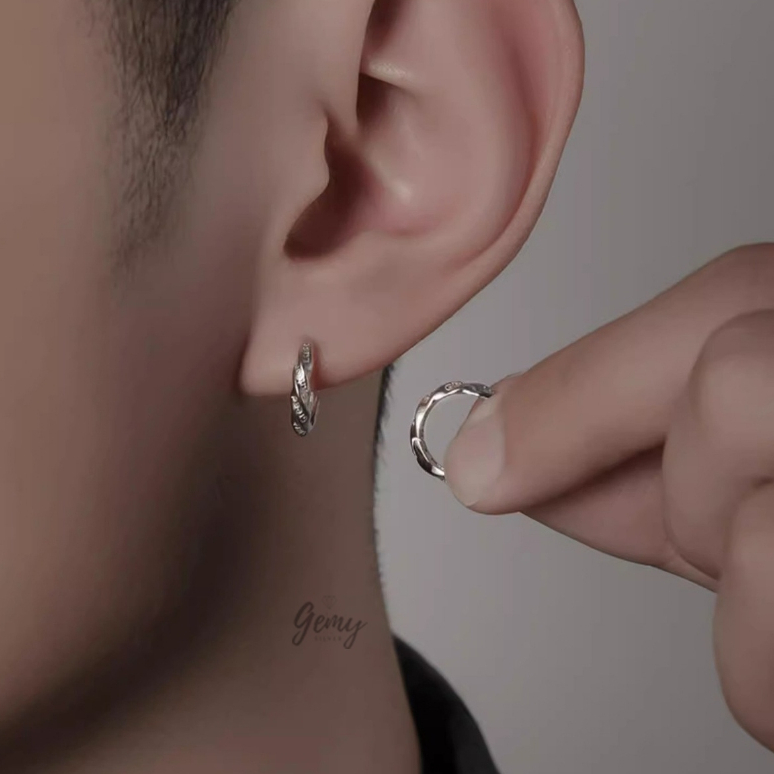 Khuyên tai tròn nam bạc 925 unisex Thất tông tội, khắc 7 tội ác con người cực chất (1 chiếc) KN135 | GEMY SILVER