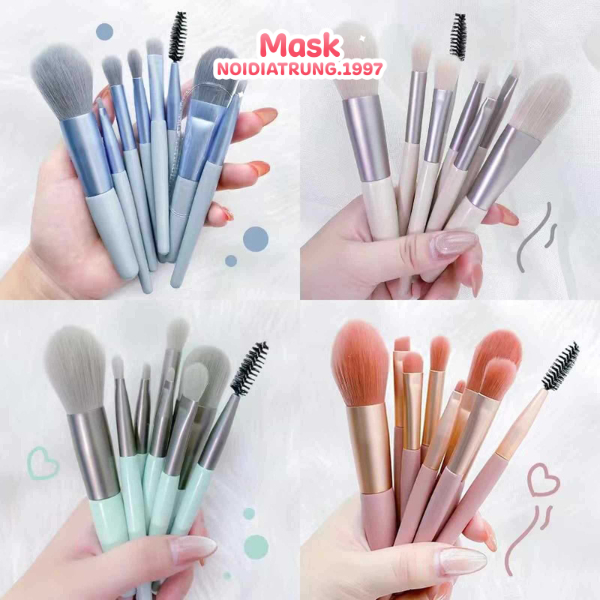 Set 8 Cây Cọ Trang Điểm Nhiều Màu Đầy Đủ 8 Cây Có Túi Zip