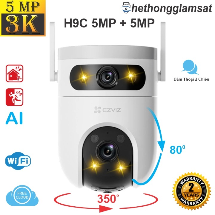 Camera Ngoài Trời EZVIZ H9C 5MP + 5MP, Wifi, Mắt Kép, Xoay 360, Đàm Thoại, Chính Hãng, Bảo Hành 24Th