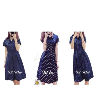 Đầm xòe cổ nơ chấm bi CC27 cao cấp