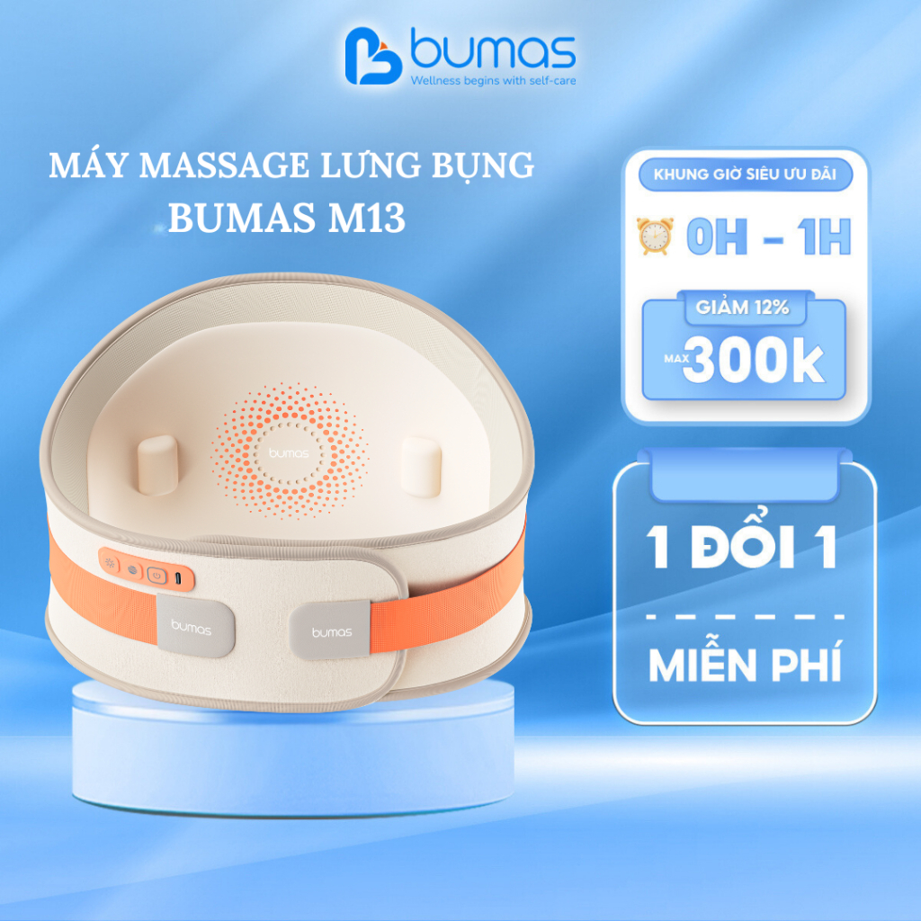 Máy Massage Lưng Bụng BUMAS M13 - Massage Sâu Kết Hợp Chườm Nóng Thảo Dược Tự Nhiên