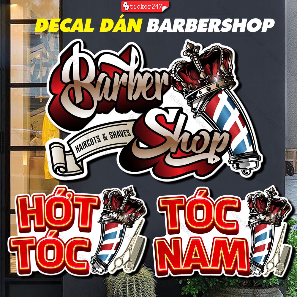 Sticker Barbershop Chống Nước 🌈𝑭𝒓𝒆𝒆𝒔𝒉𝒊𝒑 Hình Dán Barber, Hớt Tóc Dán Cửa Kính Tiệm Tóc Nam - Decal T