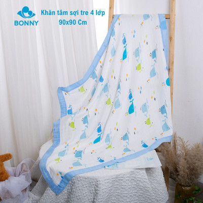 [4 Lớp Tre Bo Viền 90x90Cm] Khăn Tắm Và Quấn Ủ Bonny Mềm Mịn Sang Xịn Cho Em Bé