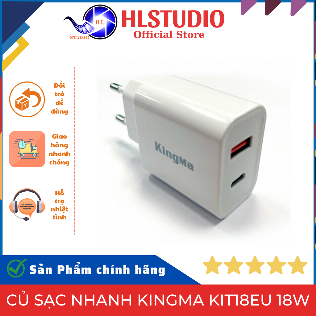 Bộ Sạc Nhanh Kingma KIT18EU 18W (Cổng Type C – USB) – Kingma – Hỗ Trợ Sạc Điện Thoại, Máy Tính Bảng,