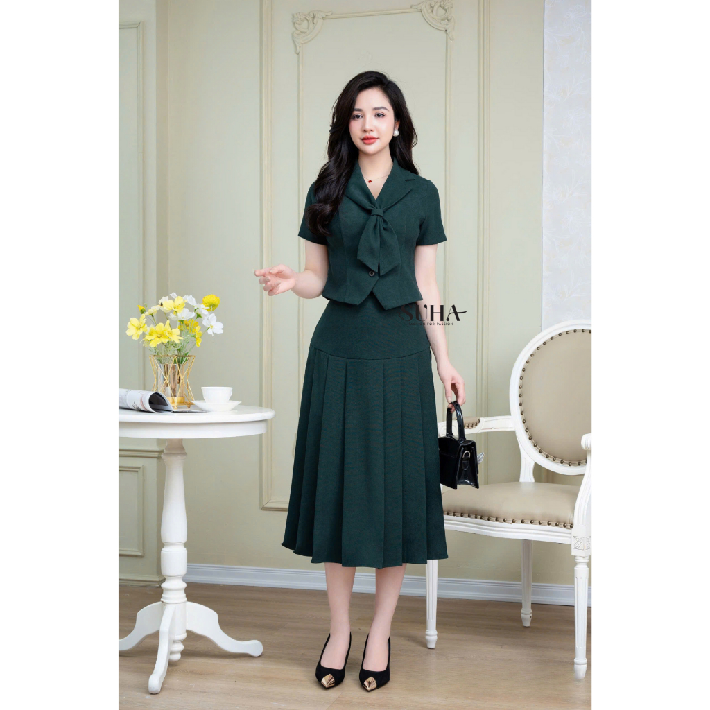 Set váy thiết kế thắt cà vạt, chất liệu nhung chéo mềm mại  Merry Set S1431  -Thoitrangsuha Women