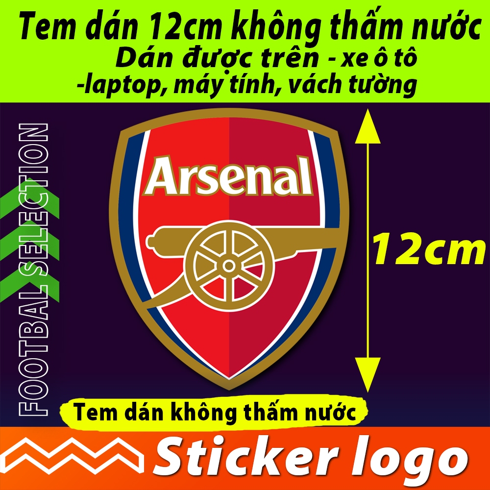 Tem dán Sticker logo Arsenal Ph.áo Thủ cao 12 cm. không thấm nước nhãn decal dán laptop, ô tô, máy t