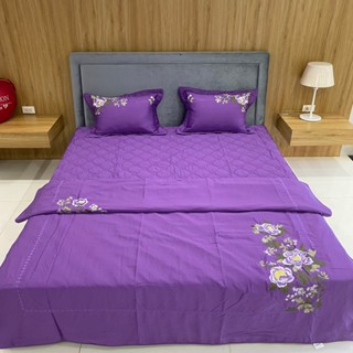 Giảm 50% bộ drap Everon chính hãng ga chun chần vỏ gối chăn bốn mùa màu tím chất liệu Tencel cao cấp mềm mát EST 20034