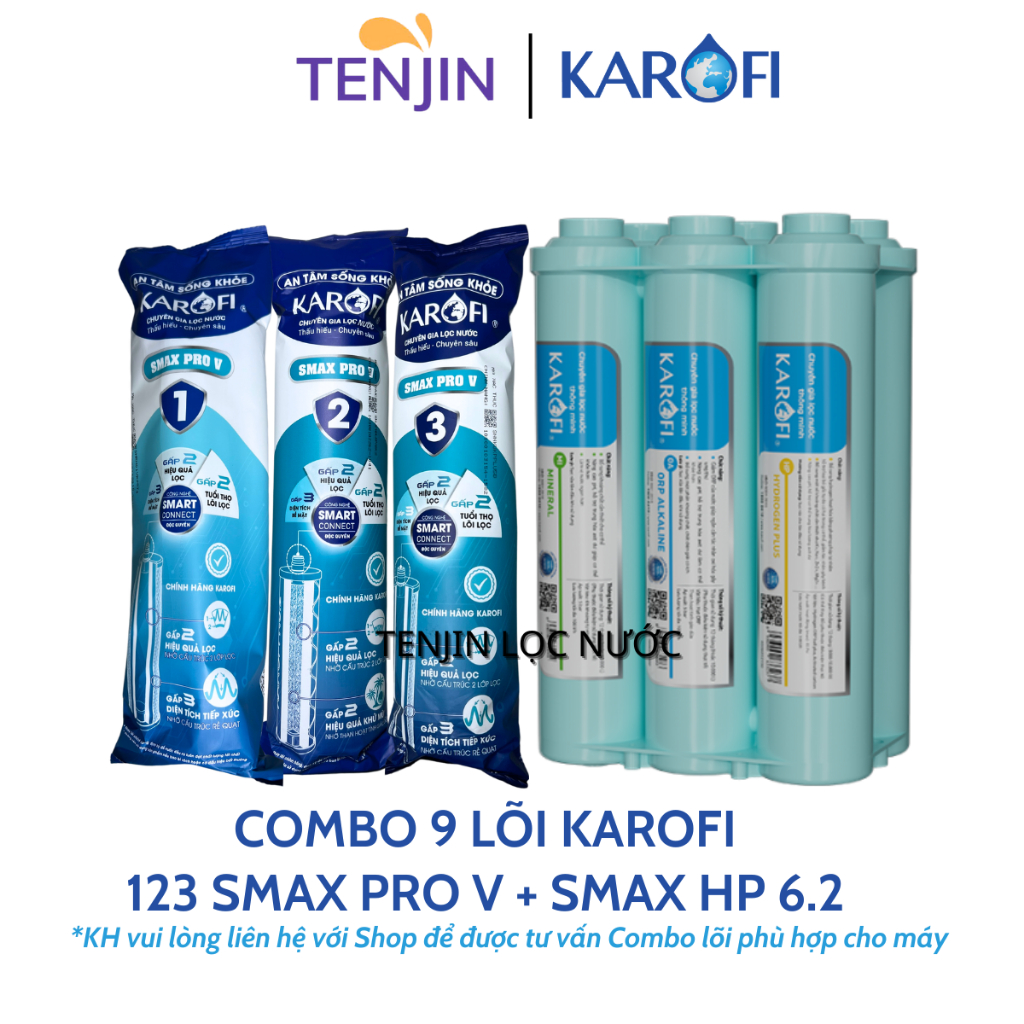 Combo Bộ Smax HP 6.2 Và Lõi Lọc Thô 123 Karofi Dòng Smax Duo, Smax Pro, Smax Pro V Mới
