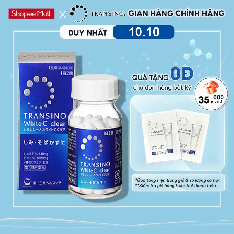 Viên Uống Trắng Da Transino White C Clear 120v Nhật Bản Trắng Da, Mờ Nám, Tàn Nhang