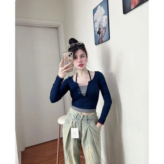 [ Hàng order shein] Áo thun Dazy dáng crop cổ yếm