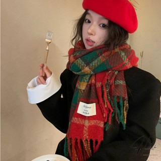 Khăn Quàng Cổ Len Unisex, Khăn Choàng Giả Cashmere Họa Tiết Kẻ Sọc Phối Tag Dày Dặn Thời Trang Thu Đông - HOTI - LN103