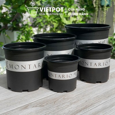 [Mã INBAU154 giảm 15K đơn 99K] Chậu nhựa trồng cây VIETPOT, màu đen Montario, trồng kiểng lá, hoa hồng, để bàn, sân vườn