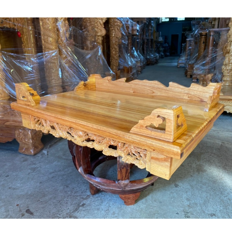 Trang treo thờ - Bàn thờ treo tường gỗ tự nhiên chạm khắc rồng Kèm cặp eke -  Nhiều size 2 màu