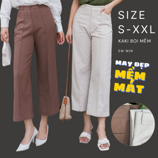 Quần tây nữ may ly ống đứng dáng lửng thiết kế Em'cotton