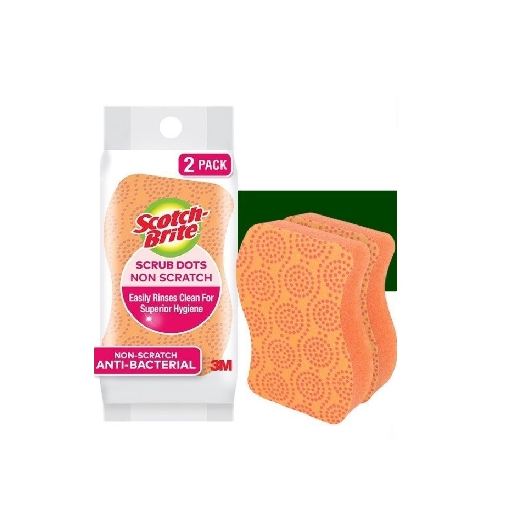 Miếng rửa bát hạt mài nổi có mút không trầy xước 3M, 69mm x 114mm Scotch-Brite 3M, 2 miếng/gói