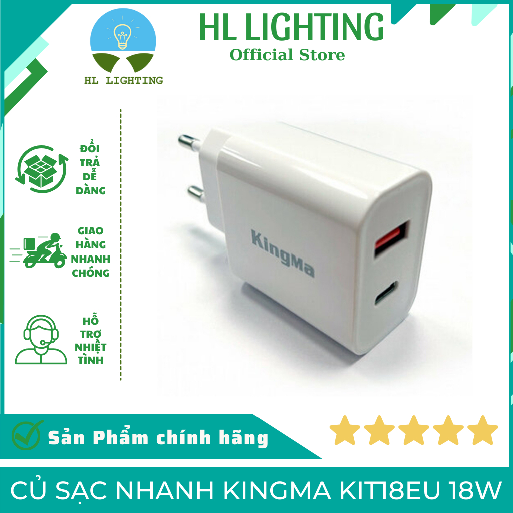Bộ Sạc Nhanh Kingma KIT18EU 18W (Cổng Type C – USB) – Kingma – Hỗ Trợ Sạc Điện Thoại, Máy Tính Bảng,