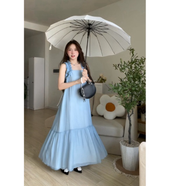 - Đầm maxi phối vai áo cách điệu thời trang nữ nhiều màu