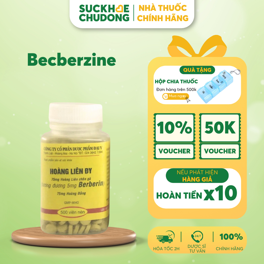 Berberin lọ 500 viên ( Becberzine) - Hỗ trợ giảm đầy bụng, tiêu chảy, rối loạn tiêu hoá