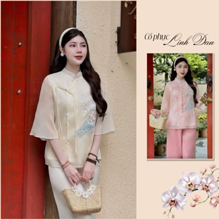 Đồ lam đi chùa nữ bộ pháp phục thêu hạc cúc tết mặc đi lễ chùa thanh tịnh cao cấp - PP24