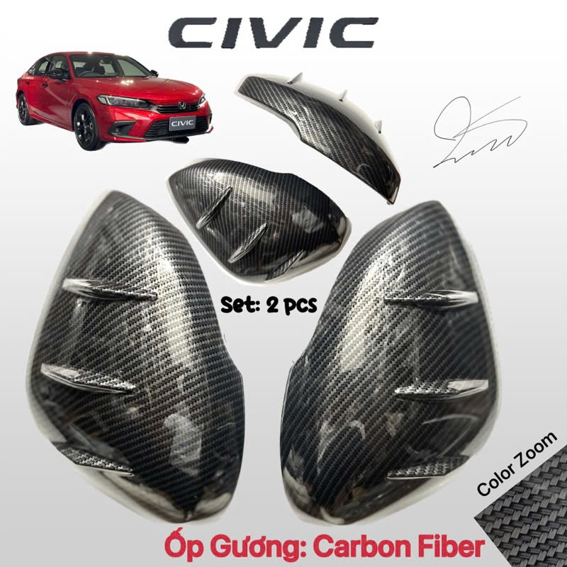 Ốp Bảo Vệ Gương Chiếu Hậu Civic 2022 2023 2024 2025 ( Cacbon ) - Ốp Gương Honda Civic