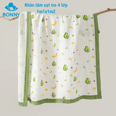 Khăn Tắm, Chăn Đắp Và Quấn Ủ BONNY Sợi Tre 4 Lớp(KT:1m1x1m2)