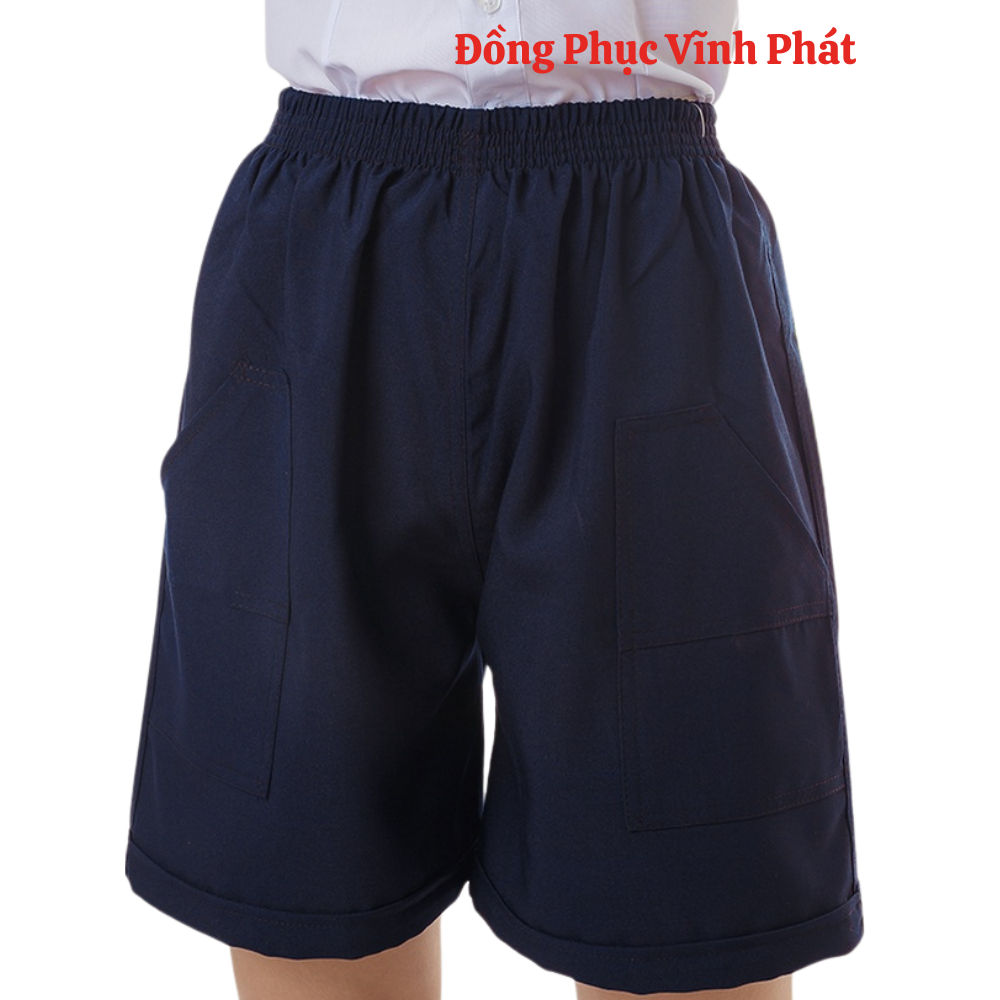 Quần đùi bé trai, short màu xanh đi học, đồng phục học sinh tiểu học, lưng chun, size từ 20kg đến 75kg - Hình thật