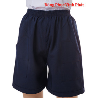 Quần đùi bé trai, short màu xanh đi học, đồng phục học sinh tiểu học, lưng chun, size từ 20kg đến 75kg - Hình thật
