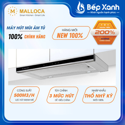 Máy Hút Mùi Âm Tủ Malloca K1506 / K1507 / K1509 - Công Suất Hút 500 m3/h - Ngang 60/70/90cm
