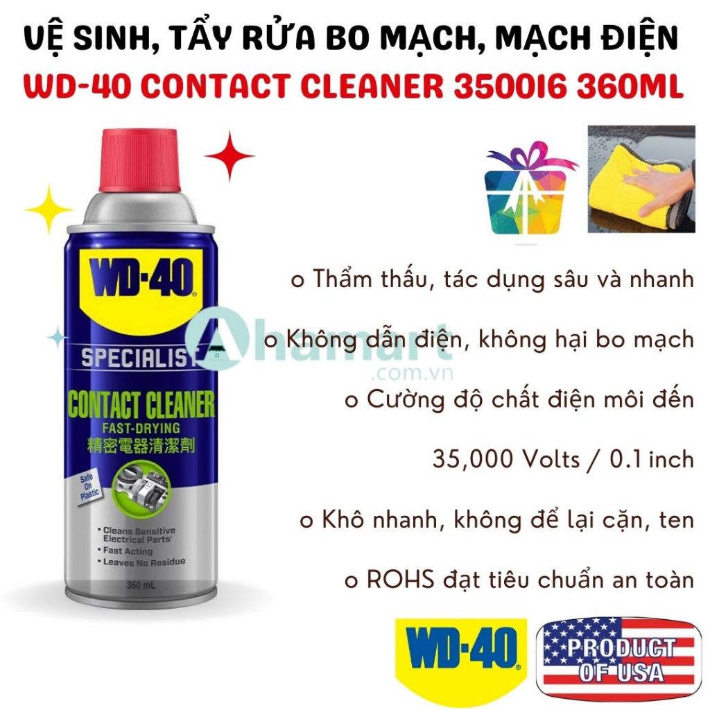 Xịt vệ sinh bo mạch điện WD-40 (WD40) Specialist Fast Drying Contact Cleaner 350016 360ml chính hãng