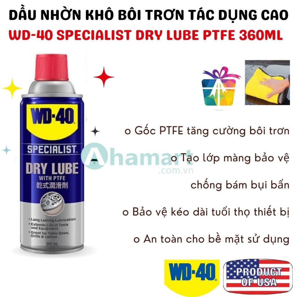 Dầu nhờn khô tác dụng cao WD-40 (WD40) High Performance Dry Lube PTFE 350047 360ml chính hãng