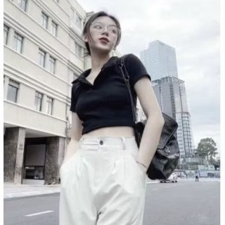 Áo thun cổ bẻ croptop