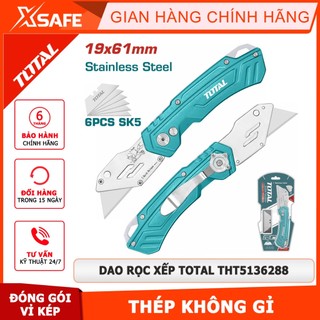 Dao rọc xếp TOTAL THT5136288 180mm, thép không gỉ, hợp kim nhôm, lưỡi dao SK5 kích thước 61x19mm, kèm 6 lưỡi cắt
