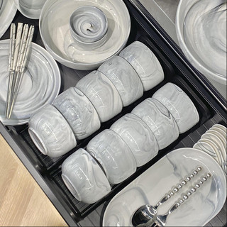 Bộ Chén Đĩa 4/6/9/10 Người Ăn. Bộ Bát Gốm Sứ Cẩm Thạch Vân Đá Không Viền -  Bộ Tô Bát Đĩa Sứ Ăn Cơm
