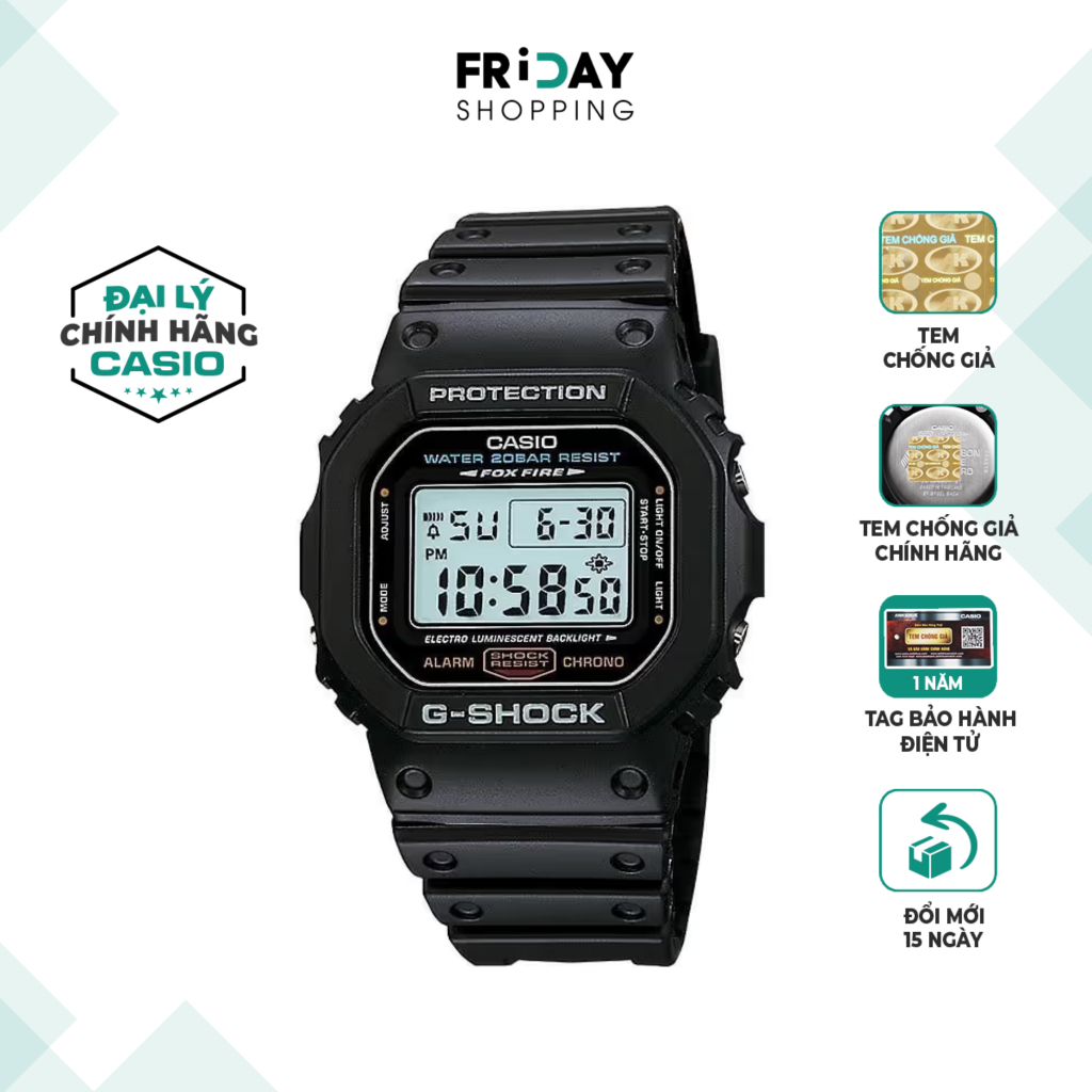 Đồng Hồ Casio G-shock Nam Điện Tử DW-5600E-1VDF Thể Thao Dây Cao Su Chính Hãng