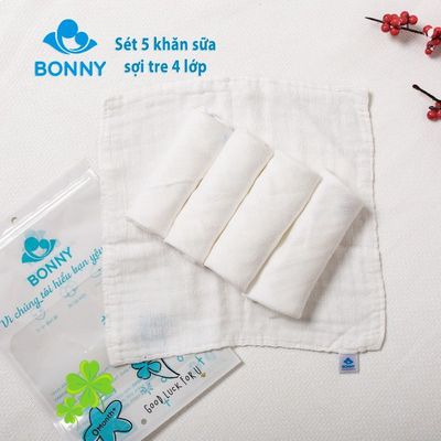 Set 5 Khăn Sữa BONNY 4 Lớp Sợi Tre Mềm Mịn Thấm Hút (KT: 28x28Cm)