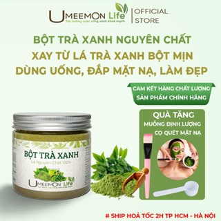 Bột trà xanh UMEEMON nguyên chất dùng để đắp mặt nạ và pha uống công dụng giúp tỉnh táo, làm đẹp da, chống lão hoá