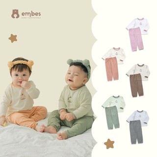 Bộ Dài Tay Cho Bé Embes, Bộ Thun Dài Thu Đông Chất Cotton Mềm Mịn Cho Bé Trai Bé Gái Size 8kg-18kg