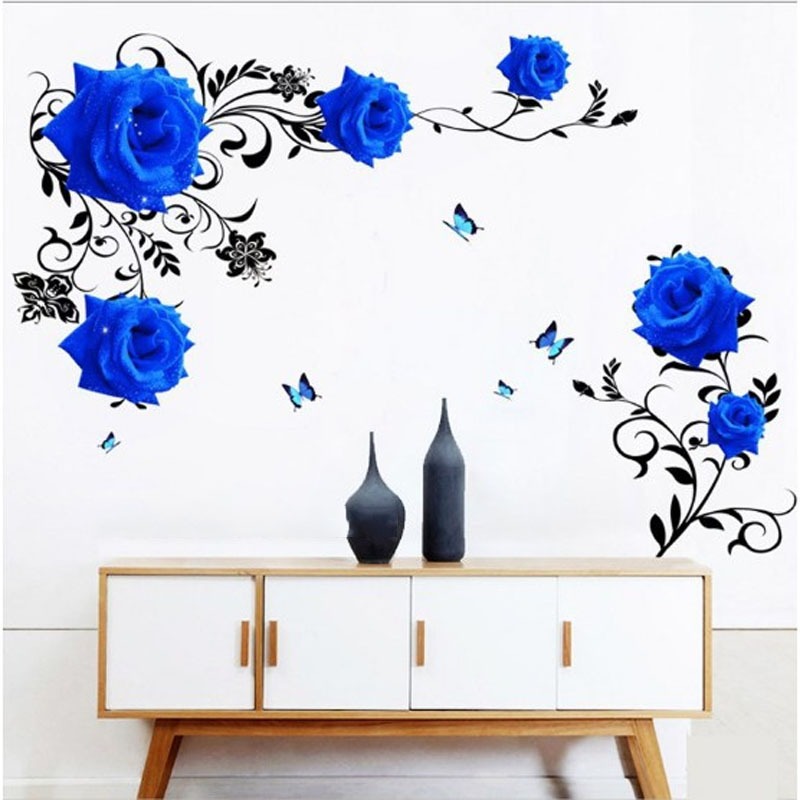 Decal dán tường - Hoa Hồng Xanh 3D ( 2 tấm )
