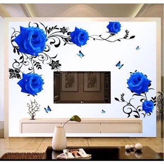 Decal dán tường - Hoa Hồng Xanh 3D ( 2 tấm )