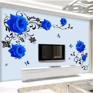 Decal dán tường - Hoa Hồng Xanh 3D ( 2 tấm )