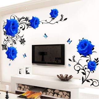 Decal dán tường - Hoa Hồng Xanh 3D ( 2 tấm )