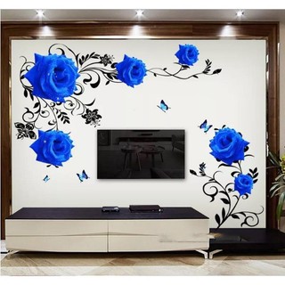 Decal dán tường - Hoa Hồng Xanh 3D ( 2 tấm )