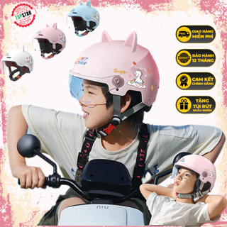  mũ bảo hiểm cho bé MŨ BẢO HIỂM NỬA ĐẦU mũ bảo hiểm nữ Nón bảo hiểm nửa đầu kính phi công kèm tai gấu 2 màu đáng yêu 