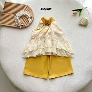 [4-28kg] Set yếm tơ thêu cho bé gái RIOKIDS, quần áo cho bé sơ sinh đầy tháng trung thu Lễ Tết BG19