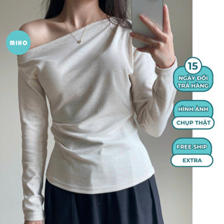 Áo thun lệch vai dài tay nhún eo chất tăm dày Miho House
