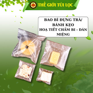 Bao bì đựng trà hoa/bánh kẹo PHUKIENTUILOC, hoạ tiết Chấm bi Dán miệng, Combo 100 túi